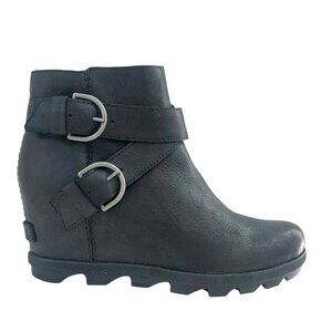 Sorel Joan of Arctic Wedge II Ankle Boots Black Leather Size 8.5 Waterproof GUC